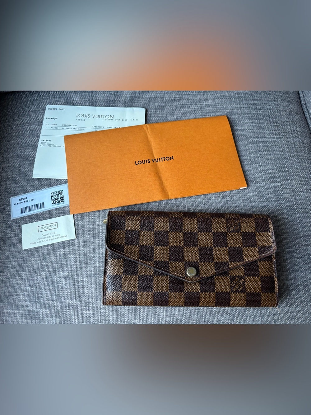 Louis Vuitton Sarah Brown Damier Ebene full size wallet